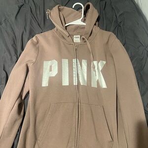 PINK Brown Zip-Up Hoodie